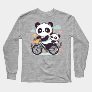 Pandas family riding on a bicycle Long Sleeve T-Shirt